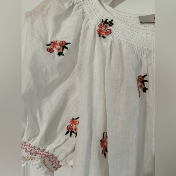 Loft Size:L White Floral Embroidered Blouse - Picture 3 of 6
